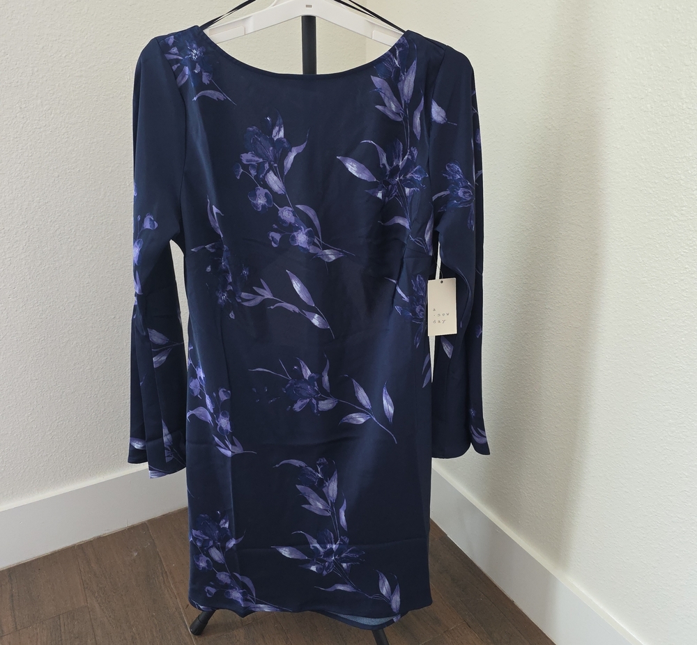 a new day Navy Blue Floral Long Sleeve Shift Dress